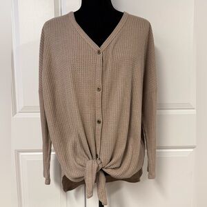 OLRIK Waffle Knit Tie Front Shirt